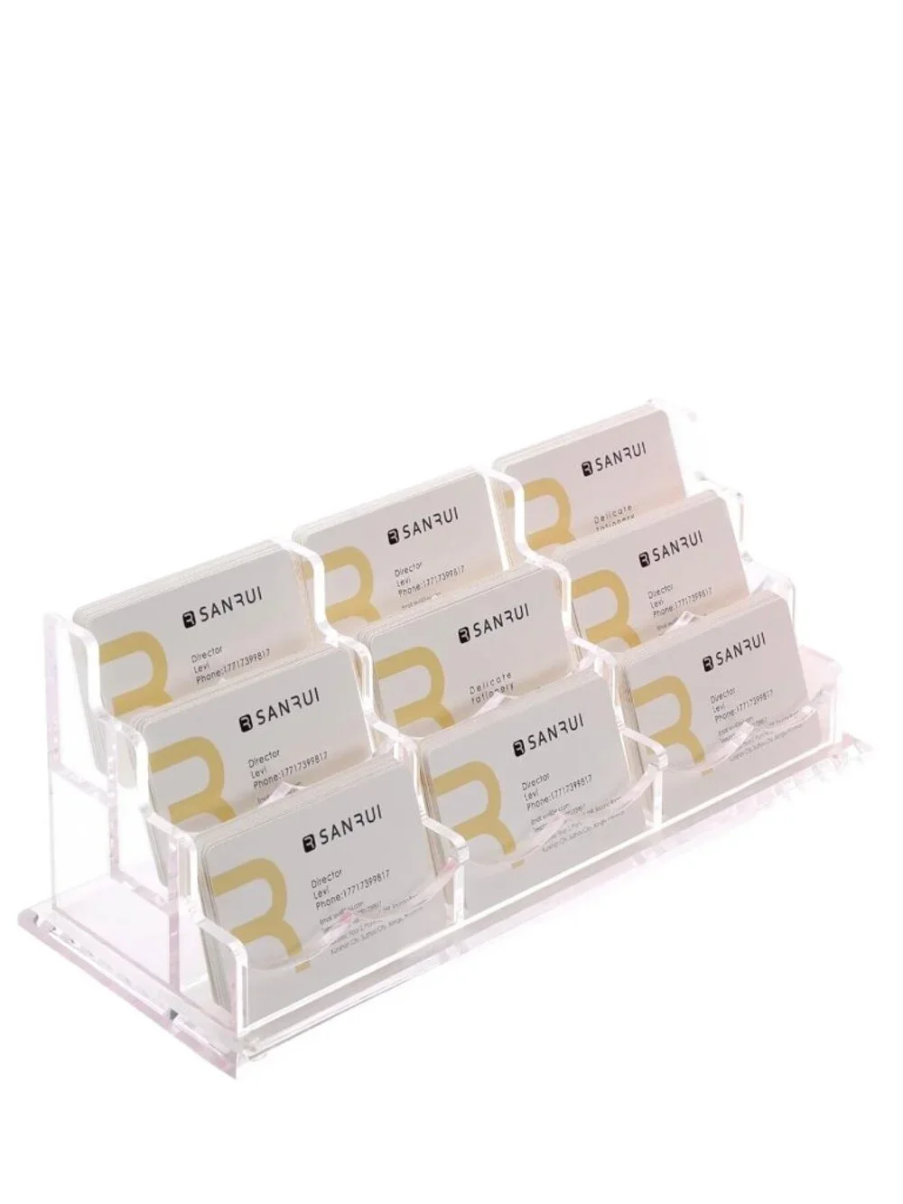 SANRUI Acrylic Business Card Holder 9 Slot Desktop Display Rack Clear Office Org